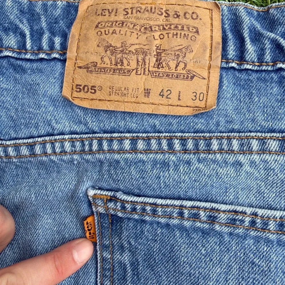 Vtg Levis 505 Orange Tab‎ Jeans Mens 40x30 Blue Light Wash Distressed USA Made
